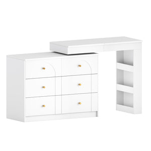 English Elm Vanity LED Mirror Desk with Flip-Top Dual Function, 7 Drawers & Multiple Shelves for Organized Glam White 32.28 L x 19.69 W x 8.86 H N733S363650K