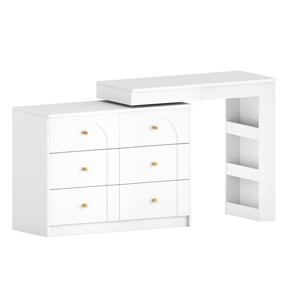English Elm Vanity LED Mirror Desk with Flip-Top Dual Function, 7 Drawers & Multiple Shelves for Organized Glam White 32.28 L x 19.69 W x 8.86 H N733S363650K