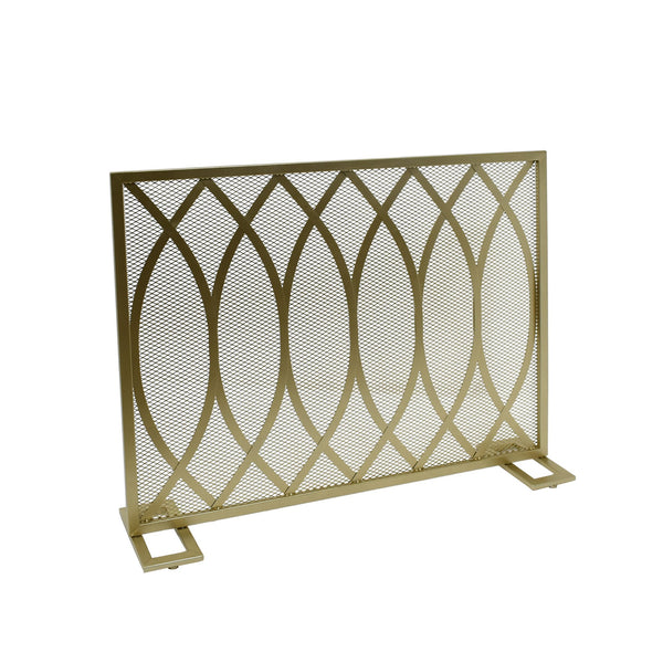 English Elm Christopher Knight Home® - FIRE Screen Junior Modern Single Panel Iron Fireplace Screen Gold Finish — Protective Mesh, Chic Accent and Easy Assembly (39.75" W) 65181.00GLD