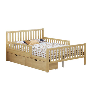 English Elm Twin Pine Platform Bed with Guardrails and Under Storage Drawers for Small Rooms N733P172700M