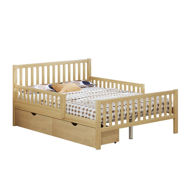English Elm Twin Pine Platform Bed with Guardrails and Under Storage Drawers for Small Rooms N733P172700M