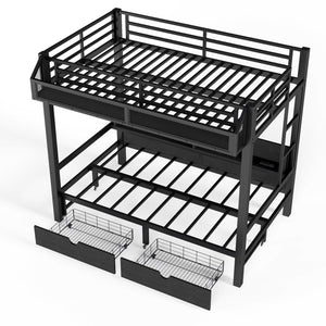 English Elm Twin Over Metal Bunk Bed with Led Lights Usb Ports Drawers and Sofa Conversion W5305S00002