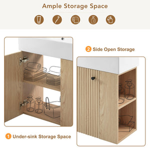 English Elm 21.6 inch Modern Floating Bathroom Vanity with Ceramic Basin, Wave Door, Rose Gold Handle Wood N729P170388D