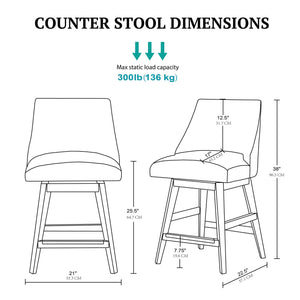 JLA Home Martha Stewart - Swivel Counter Stool with Padded Seat & 360° Swivel, Farmhouse Armless Design, Solid Wood Legs MT104-0185