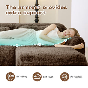 English Elm 114''soft Plush Modular Sectional Sofa with Cloud Cushions for Living Room Theater Chocolate W714S01540