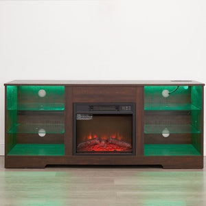 English Elm TV LED Fireplace TV Stand with Bluetooth LED Lights, Remote, USB Charging & Ample Storage, 58" Espresso W2275P257463