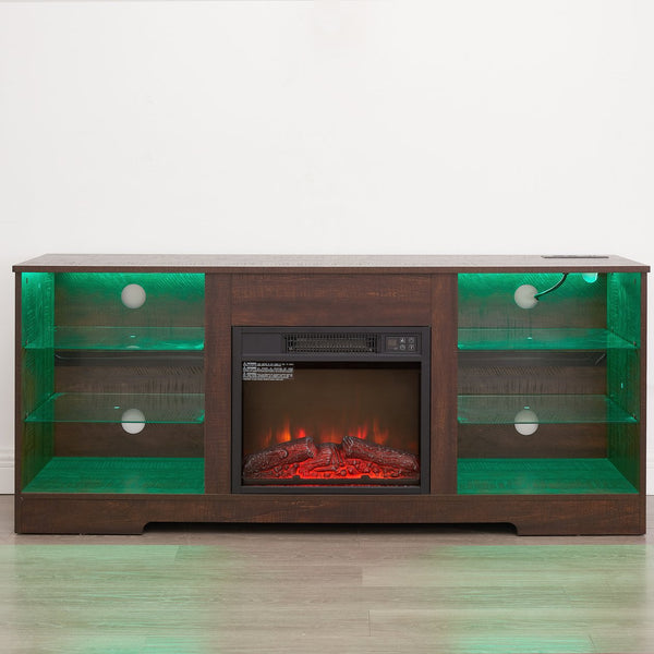 English Elm TV LED Fireplace TV Stand with Bluetooth LED Lights, Remote, USB Charging & Ample Storage, 58" Espresso W2275P257463