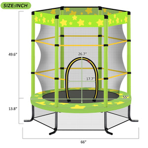English Elm 55 Inch Round Kids Trampoline with Enclosure Net Foam Padded Poles Safe Bounce Green MS311751AAF