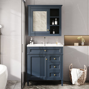 English Elm 30'' Bathroom Vanity Set With Mirror & Storage – Modern Freestanding Design, Ceramic Sink & Drawers SW000127AAC-1