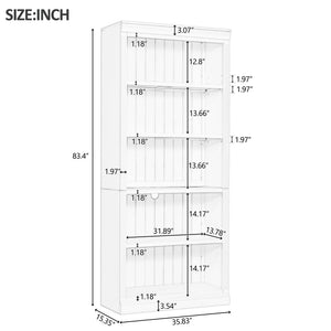 English Elm 83.4" Tall Wood Bookcase with LED Light Strip, 5-Tier Adjustable Shelves, Cable Hole, Modern Black Storage Organizer N751S246934B