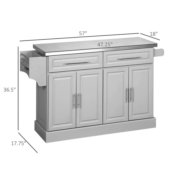 English Elm Kitchen Rolling Island Cart with Stainless Steel Top Spice Knife and Towel Storage T3971S00053