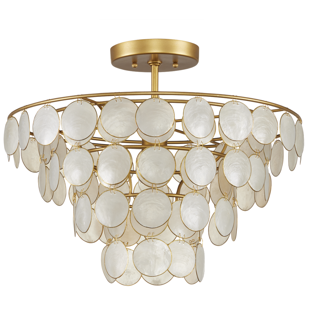 Bon Vivant Semi-Flush Mount Light Fixture - Ethereal Capiz Shell Design with Elegant Gold Finish