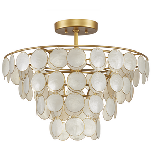 Bon Vivant Semi-Flush Mount Light Fixture - Ethereal Capiz Shell Design with Elegant Gold Finish