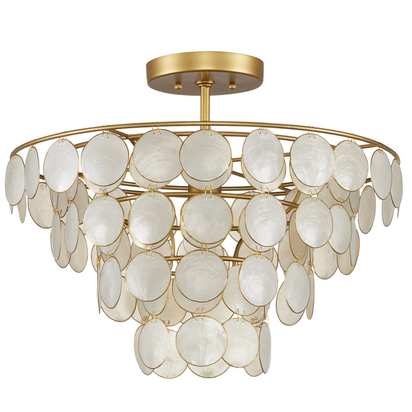 Bon Vivant Semi-Flush Mount Light Fixture - Ethereal Capiz Shell Design with Elegant Gold Finish
