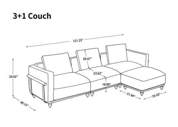 English Elm Modular Sectional Sofa: 121" Luxury Cloud Couch With Washable Covers, Plush Down-Filled Cushions & Ottoman T3966S00009