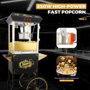 English Elm 16oz Commercial Popcorn Machine with Steel Cart Tempered Glass and 3 Switch Panel W2841P337588