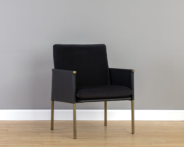 Sunpan Bellevue Lounge Chair - Elegant Upholstered Design with Antique Brass Frame and Unique Textures Abbington Black / Bravo Black