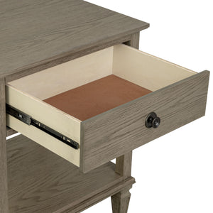 English Elm Victoria Aged Oak Nightstand with Solid Wood Legs, Wire-Brushed Veneer, Drawer & Open Shelf Grey 27 L x 22.75 W x 27.63 H B035P341169