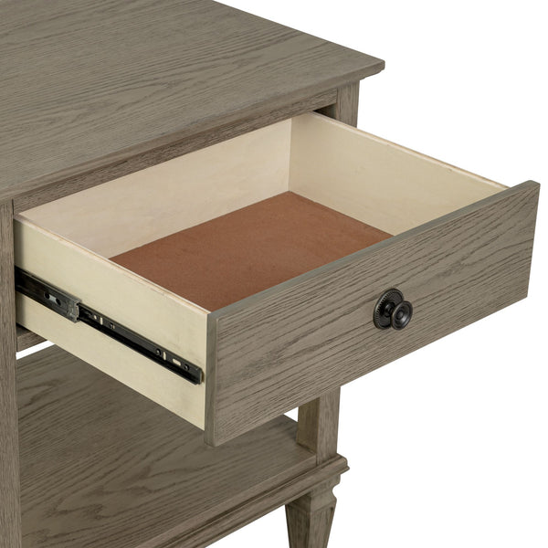 English Elm Victoria Aged Oak Nightstand with Solid Wood Legs, Wire-Brushed Veneer, Drawer & Open Shelf Grey 27 L x 22.75 W x 27.63 H B035P341169