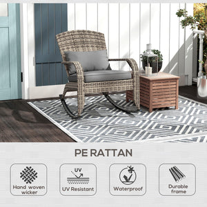 English Elm Outsunny Adirondack Rocking Chair - Stylish Pe Rattan Patio Rocker With Cushions For Outdoor Relaxation W2225P174023-GIGA