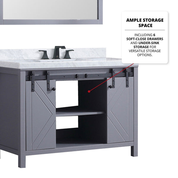 English Elm Dark Grey Bath Vanity Set With Carrara Marble Countertop, Matte Black Faucet & 44" Mirror Ensemble B2731S01278
