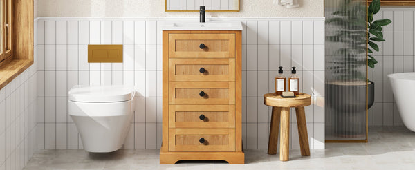 English Elm 20" Pine Wood Grain Bathroom Vanity with Ceramic Sink and Soft Close Cabinet Door N710P299454P