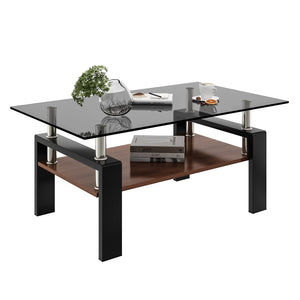 English Elm Rectangle Coffee Table - Modern Gray Tempered Glass With Mdf Shelf For Stylish Living Room Storage W241P181457-GIGA