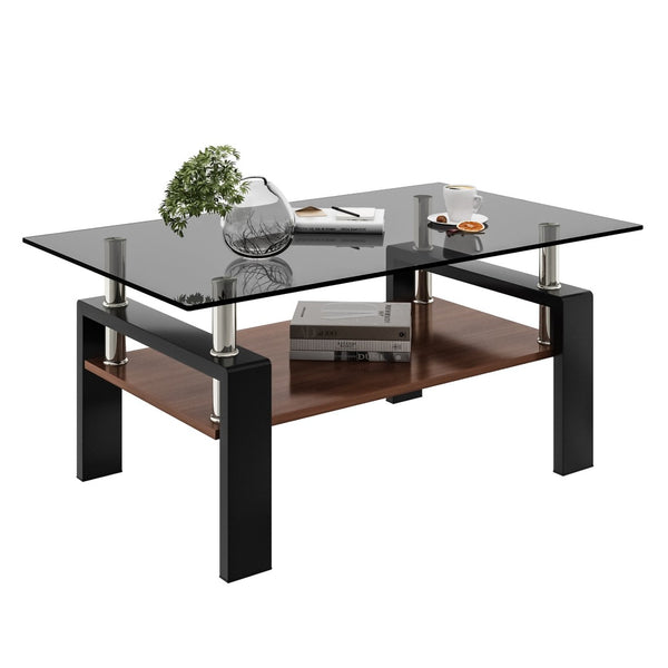 English Elm Rectangle Coffee Table - Modern Gray Tempered Glass With Mdf Shelf For Stylish Living Room Storage W241P181457-GIGA