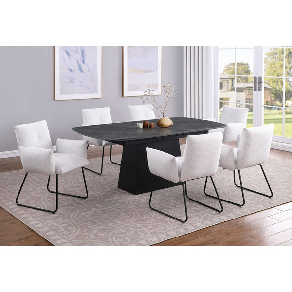 English Elm Idlewild Faux Marble Extendable Dining Table with Sculptural Pedestal Base for Modern Spaces B062S01650