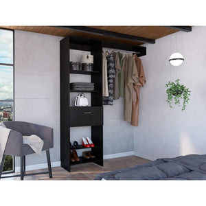 English Elm Hybrid Closet System with Five Open Shelves, Spacious Drawer & Metal Rod for Smart Vertical Storage Black 83 L x 20 W x 4 H B128S00093