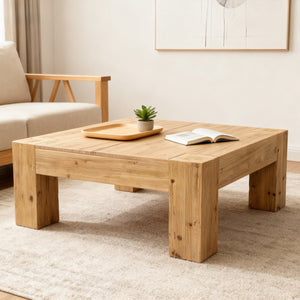 English Elm Coffee Table Solid Wood Square Low Profile Wabi-sabi Living Room Natural Grain W3306P404635