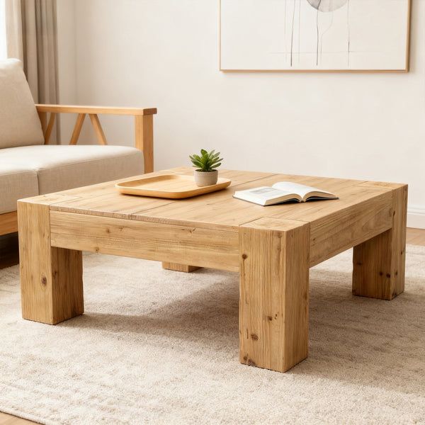 English Elm Coffee Table Solid Wood Square Low Profile Wabi-sabi Living Room Natural Grain W3306P404635