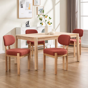 English Elm Wooden Wingback Dining Chairs Chenille Upholstered Set for Farmhouse Kitchen Dark Orange W3244P457881