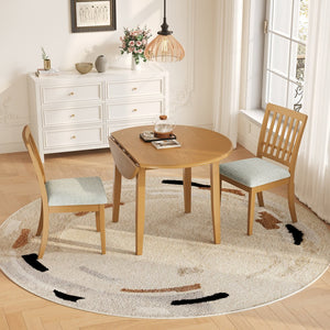 English Elm 3-piece Folding Round Dining Set with Upholstered Chairs for Compact Apartment Spaces Light Brown N752S000618A
