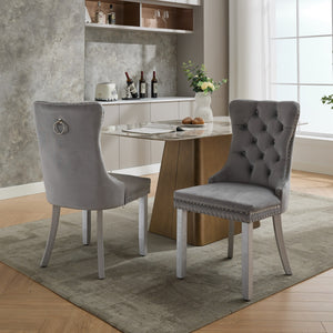 English Elm A&a Furniture Nikki Velvet Wingback Dining Chair Set with Nailhead Trim Solid Wood W1143P179490