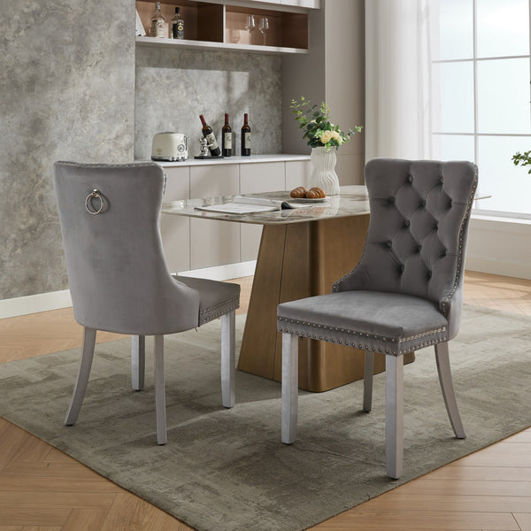 English Elm A&a Furniture Nikki Velvet Wingback Dining Chair Set with Nailhead Trim Solid Wood W1143P179490