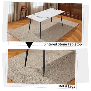 English Elm Dining Table Sintered Stone Top Scratch Resistant Sleek Metal Legs Seats Six Modern W3316S00036