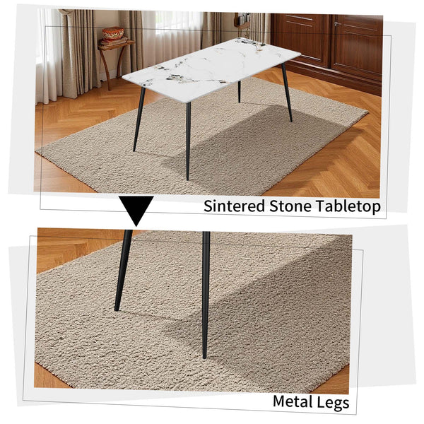 English Elm Dining Table Sintered Stone Top Scratch Resistant Sleek Metal Legs Seats Six Modern W3316S00036