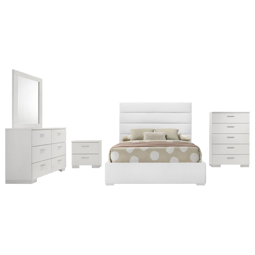 English Elm Dulcey Full Platform Bedroom Set Faux Leather Tufted Headboard High Gloss White B062S01510