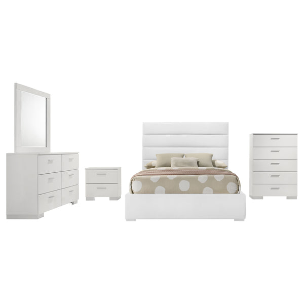 English Elm Dulcey Full Platform Bedroom Set Faux Leather Tufted Headboard High Gloss White B062S01510