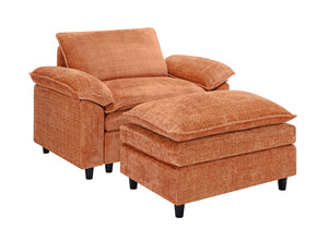English Elm Accent Chair With Ottoman - Oversized Chenille Sofa For Living Room, Bedroom, Office & Lounge (Orange) W2100S00108