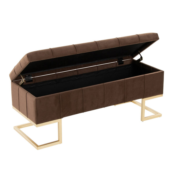 English Elm Storage Bench Button Tufted Velvet Seat Gold Steel Legs Glam Entryway Footboard B202P471511