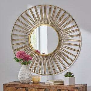 Christopher Knight Home® - Noble House - Hopedale Modern Glam Handcrafted Round Sun Wall Mirror, Gold