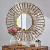 Christopher Knight Home® - Noble House - Hopedale Modern Glam Handcrafted Round Sun Wall Mirror, Gold