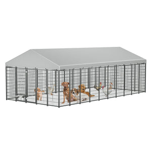 English Elm Large Heavy Duty Metal Dog Run Pen with Roof Cover for Backyard Animal Enclosure W1820S00025