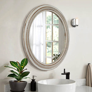 English Elm Vintage Round Wood Wall Mirror Beaded Ornate Frame Farmhouse Cottage Decor Accent W2295P414109
