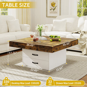 English Elm Coffee Table Square Led Lit Engineered Wood Farmhouse Design with Storage Drawers White W1550P317688