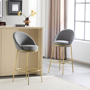 English Elm Christopher Knight Home® - Celano Upholstered Metal Barstool Set of 2 with Plush Rounded Seat, Semi‑Enclosed Backrest, Durable Frame Gold,Gray N775P268055G