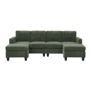 English Elm Savannah Plush Corduroy Modular Sectional Sofa with Ottoman — Customizable Layouts & Padded Comfort Green B355S00009