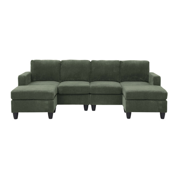English Elm Savannah Plush Corduroy Modular Sectional Sofa with Ottoman — Customizable Layouts & Padded Comfort Green B355S00009